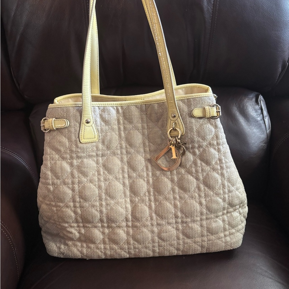 Christian Dior Pre-Loved Cannage Panarea Tote – Beige/Grey & Butter Yellow